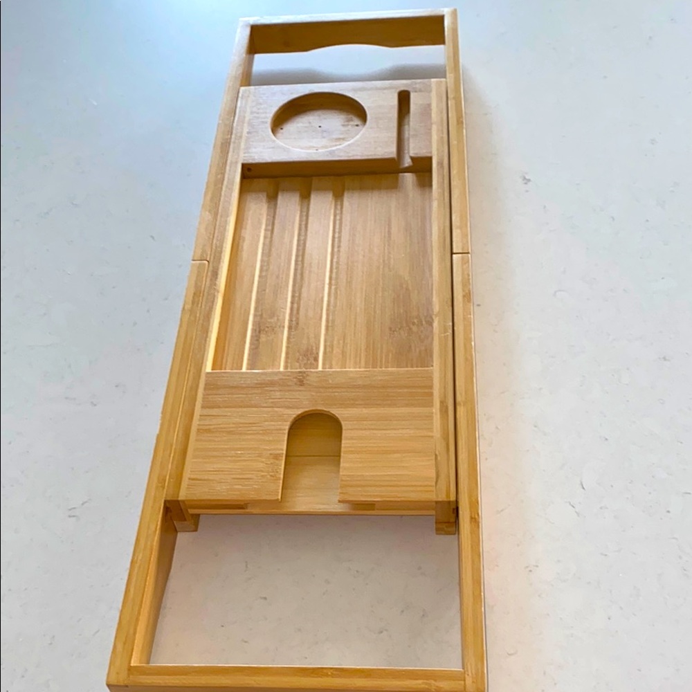 Bamboo Bathtub Tray Bath Tub Caddy with Expandable Handles Wine Glass Phone Hold
